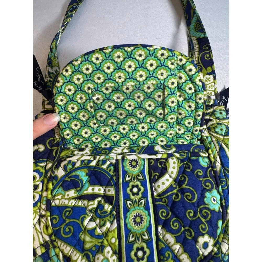Vera Bradley Lizzy Crossbody Blue, Black, Green and White pattern.